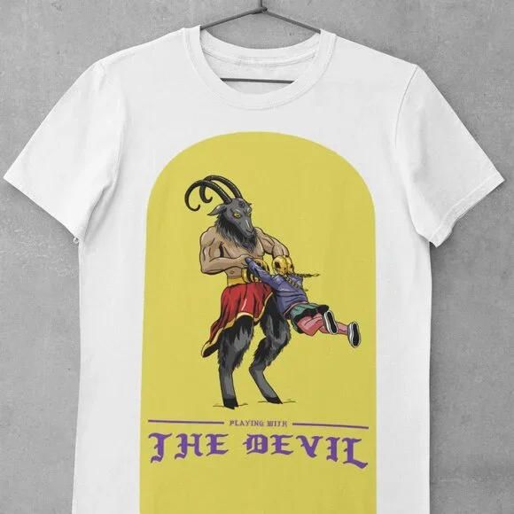 Handcrafted Unisex Dance With The Devil White Short Sleeve Top - Picture 2 of 3